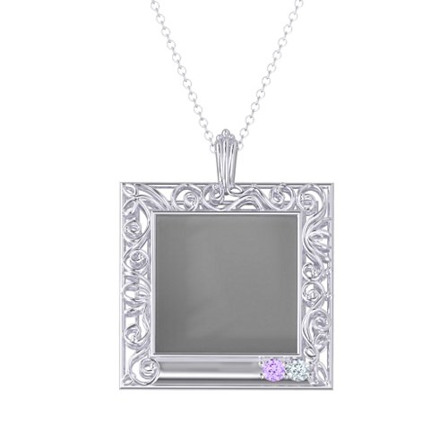 Square Engravable Filligree Photo Frame Necklace