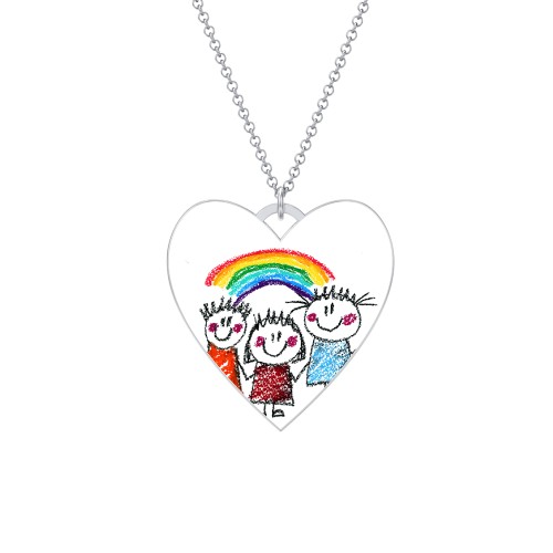 Photo Heart Pendant with Engravable Back – Sterling Silver