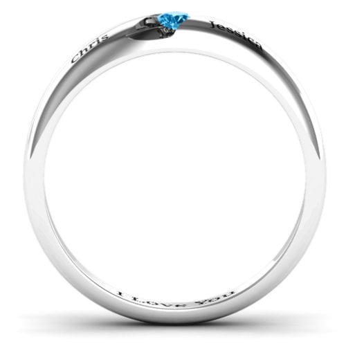 Women's Reveal Stone Grooved Ring – Sterling Silver with Blue Topaz