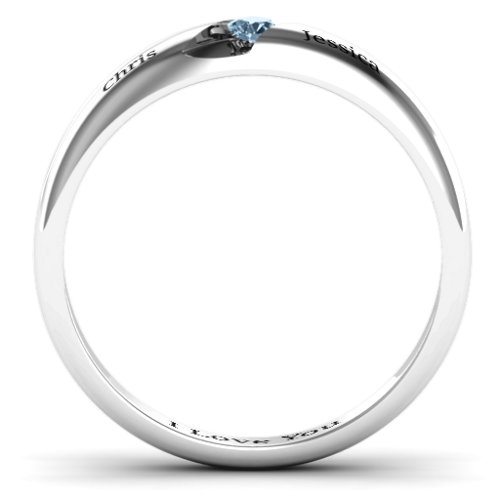 Women's Reveal Stone Grooved Ring – Sterling Silver with Aquamarine