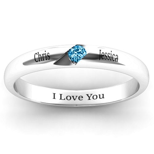 Women's Reveal Stone Grooved Ring – Sterling Silver with Blue Topaz