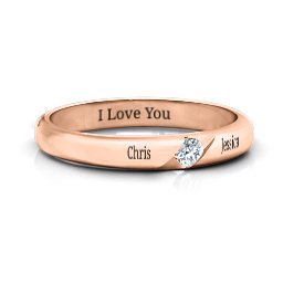 Women's Reveal Stone Grooved Ring in 10K Solid Rose Gold with Cubic Zirconia