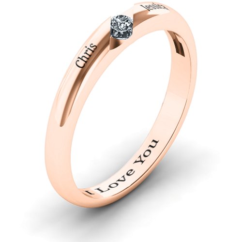 Women's Reveal Stone Grooved Ring – 10K Rose Gold with Cubic Zirconia