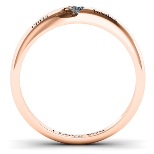 Women's Reveal Stone Grooved Ring – 10K Rose Gold with Cubic Zirconia
