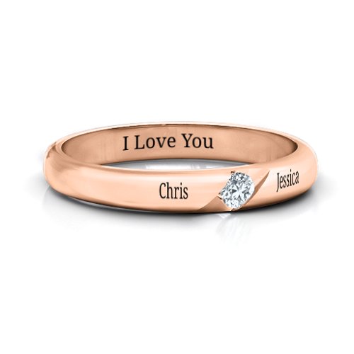 Women's Reveal Stone Grooved Ring – 10K Rose Gold with Cubic Zirconia