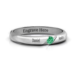 Women's Reveal Stone Grooved Ring in 925 Sterling Silver with Emerald