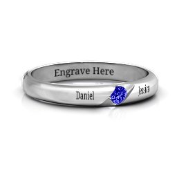 Women's Reveal Stone Grooved Ring in 925 Sterling Silver with Blue Sapphire