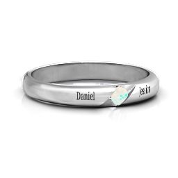 Women's Reveal Stone Grooved Ring in 925 Sterling Silver with Opal