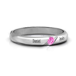 Women's Reveal Stone Grooved Ring in 925 Sterling Silver with Pink Tourmaline