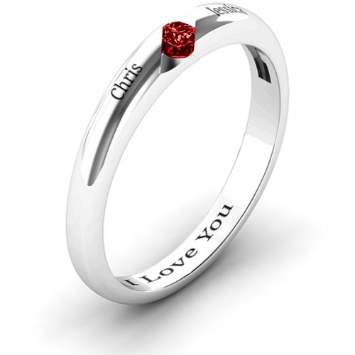 Women's Reveal Stone Grooved Ring – Sterling Silver with Garnet