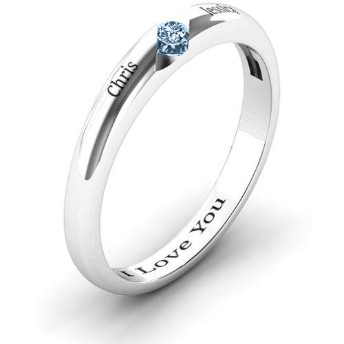 Women's Reveal Stone Grooved Ring – Sterling Silver with Aquamarine