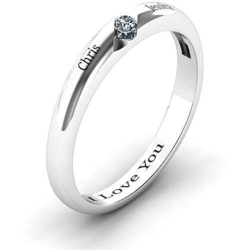 Women's Reveal Stone Grooved Ring – Sterling Silver with Diamond