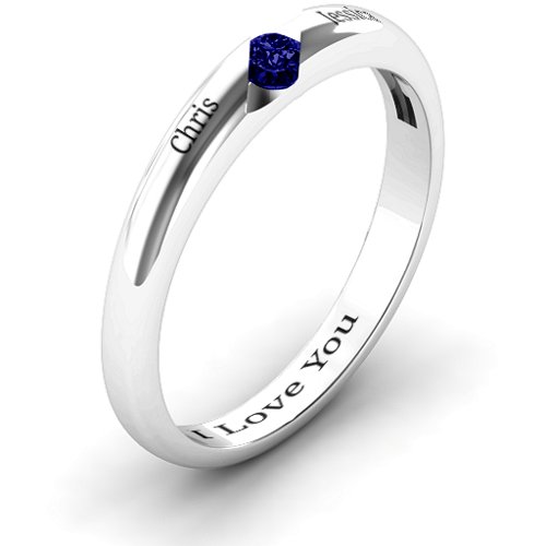 Women's Reveal Stone Grooved Ring – Sterling Silver with Blue Sapphire