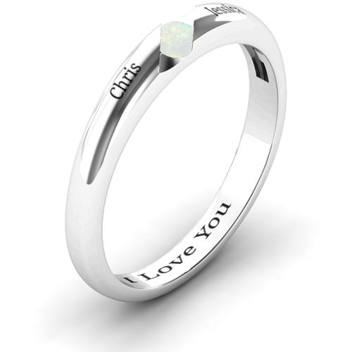 Women's Reveal Stone Grooved Ring – Sterling Silver with Opal
