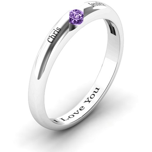 Women's Reveal Stone Grooved Ring – Sterling Silver with Amethyst