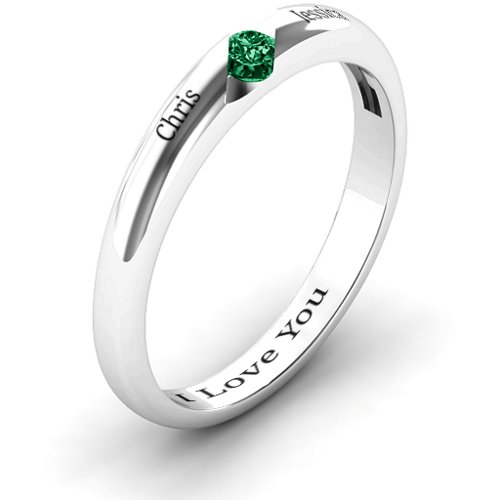 Women's Reveal Stone Grooved Ring – Sterling Silver with Emerald
