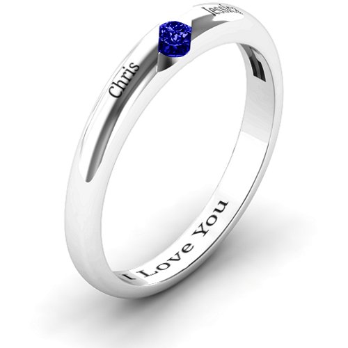 Women's Reveal Stone Grooved Ring – Sterling Silver with Blue Sapphire