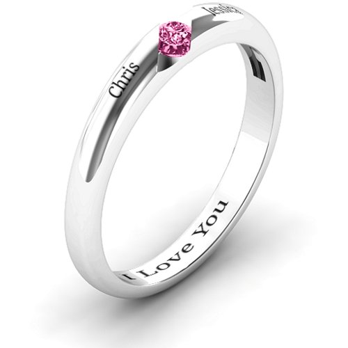 Women's Reveal Stone Grooved Ring – Sterling Silver with Pink Tourmaline