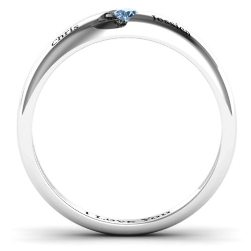 Women's Reveal Stone Grooved Ring – Sterling Silver with Aquamarine