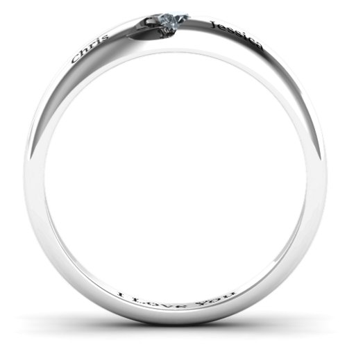 Women's Reveal Stone Grooved Ring – Sterling Silver with Diamond