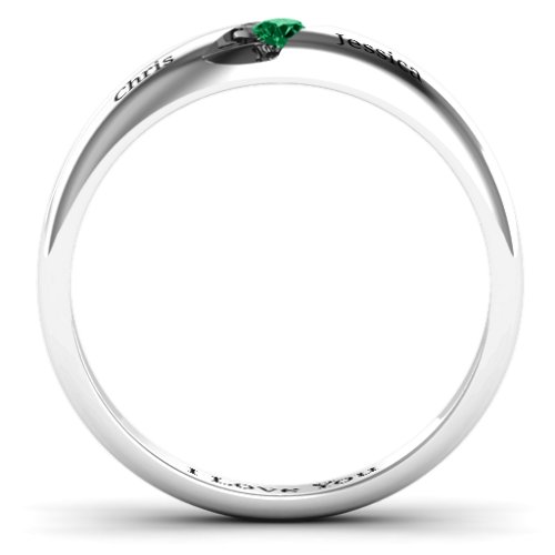 Women's Reveal Stone Grooved Ring – Sterling Silver with Emerald
