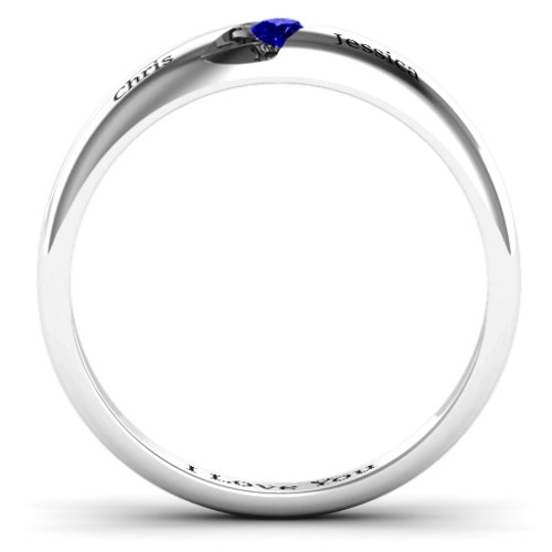 Women's Reveal Stone Grooved Ring – Sterling Silver with Blue Sapphire
