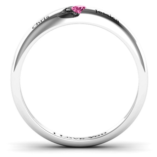 Women's Reveal Stone Grooved Ring – Sterling Silver with Pink Tourmaline
