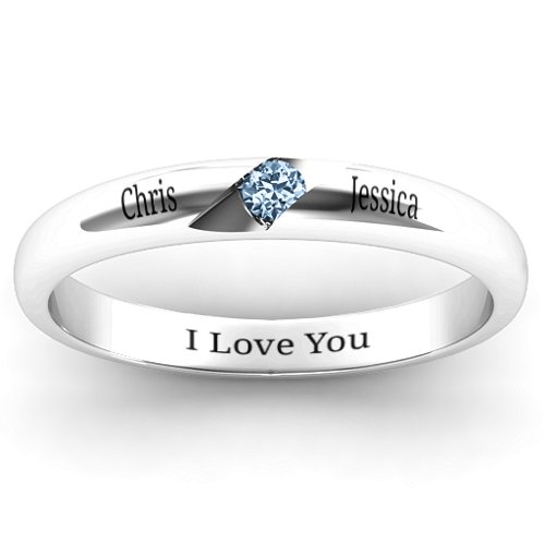 Women's Reveal Stone Grooved Ring – Sterling Silver with Aquamarine