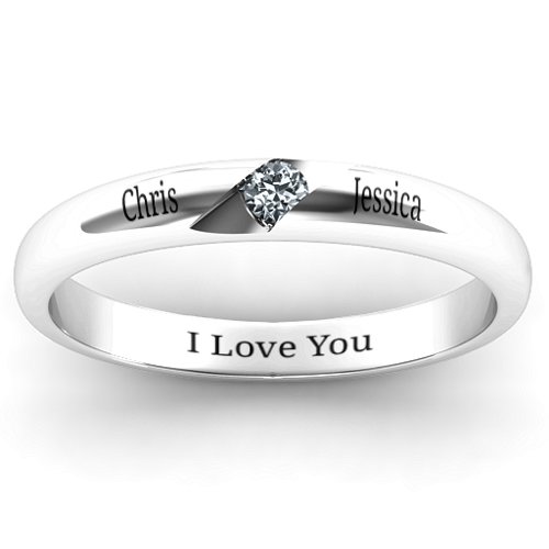 Women's Reveal Stone Grooved Ring – Sterling Silver with Diamond