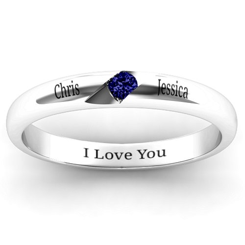 Women's Reveal Stone Grooved Ring – Sterling Silver with Blue Sapphire