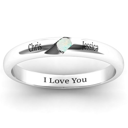 Women's Reveal Stone Grooved Ring – Sterling Silver with Opal