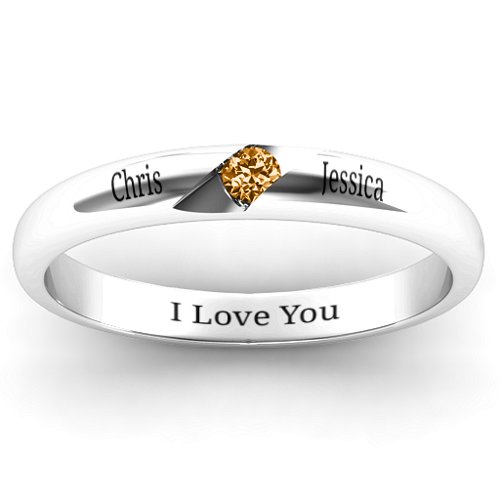 Women's Reveal Stone Grooved Ring – Sterling Silver with Citrine