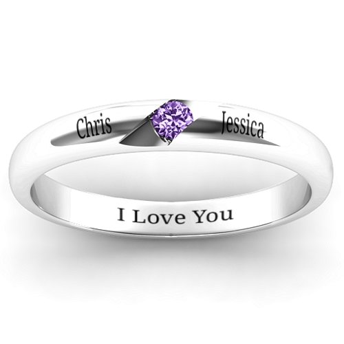Women's Reveal Stone Grooved Ring – Sterling Silver with Amethyst
