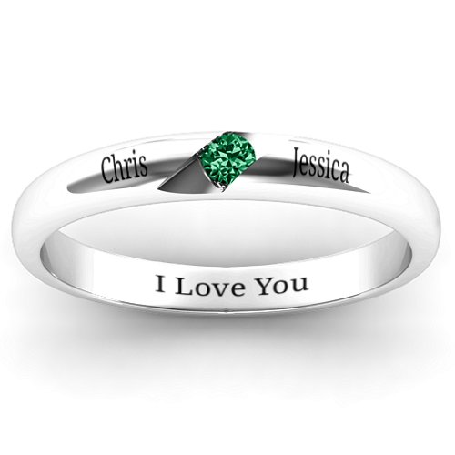 Women's Reveal Stone Grooved Ring – Sterling Silver with Emerald