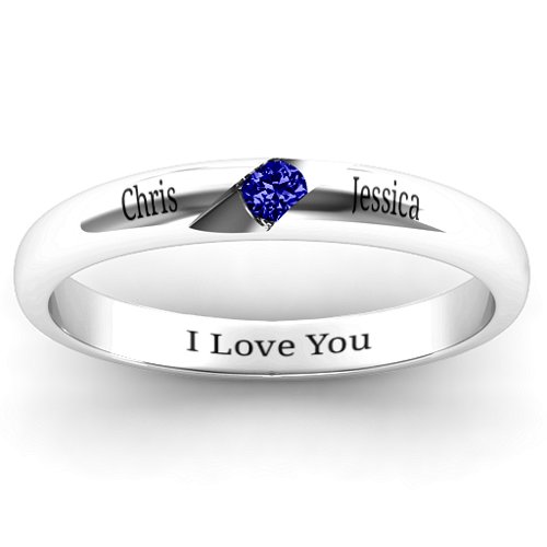 Women's Reveal Stone Grooved Ring – Sterling Silver with Blue Sapphire