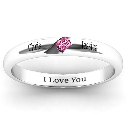 Women's Reveal Stone Grooved Ring – Sterling Silver with Pink Tourmaline