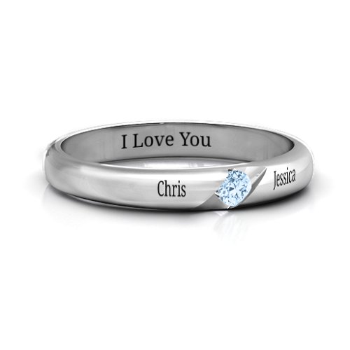 Women's Reveal Stone Grooved Ring – Sterling Silver with Aquamarine