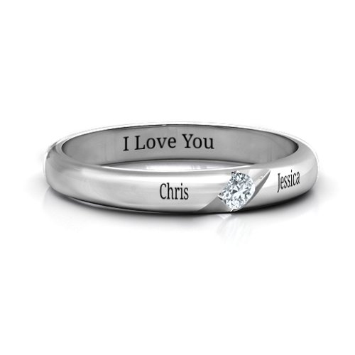 Women's Reveal Stone Grooved Ring – Sterling Silver with Diamond
