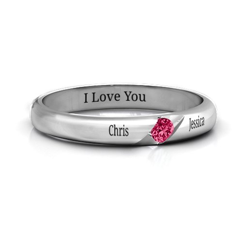 Women's Reveal Stone Grooved Ring – Sterling Silver with Ruby