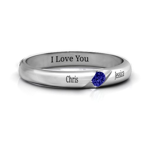 Women's Reveal Stone Grooved Ring – Sterling Silver with Blue Sapphire