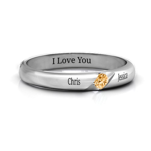 Women's Reveal Stone Grooved Ring – Sterling Silver with Citrine