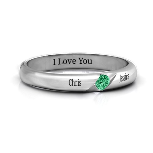 Women's Reveal Stone Grooved Ring – Sterling Silver with Emerald