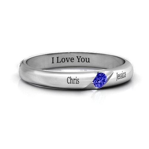 Women's Reveal Stone Grooved Ring – Sterling Silver with Blue Sapphire