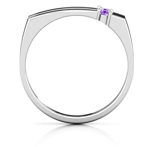 Women's Crevice Grooved Ring – Sterling Silver with Amethyst