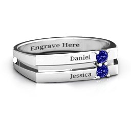Women's Crevice Grooved Ring in 925 Sterling Silver with Blue Sapphire