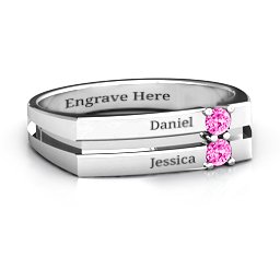 Women's Crevice Grooved Ring in 925 Sterling Silver with Pink Tourmaline