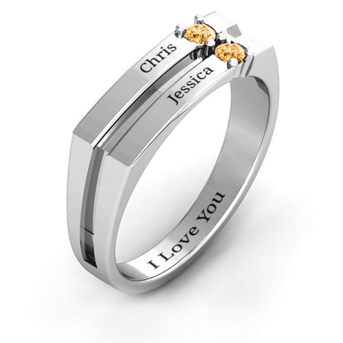 Women's Crevice Grooved Ring – Sterling Silver with Citrine