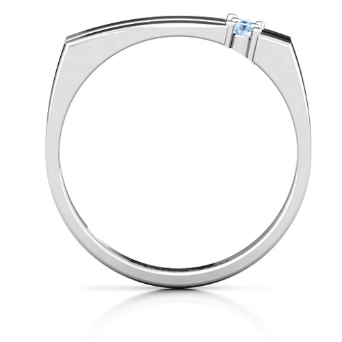 Women's Crevice Grooved Ring – Sterling Silver with Aquamarine