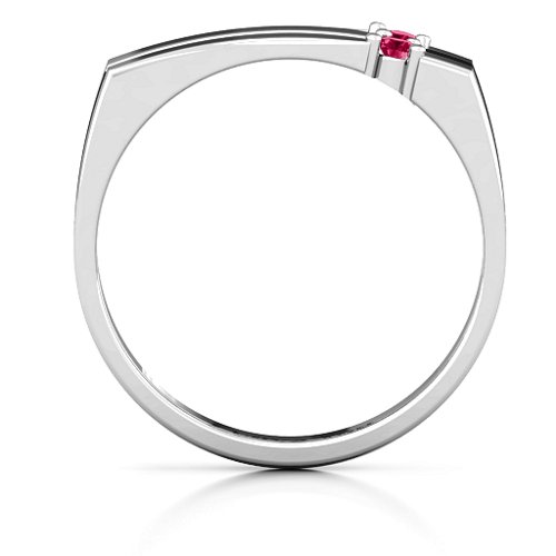 Women's Crevice Grooved Ring – Sterling Silver with Ruby