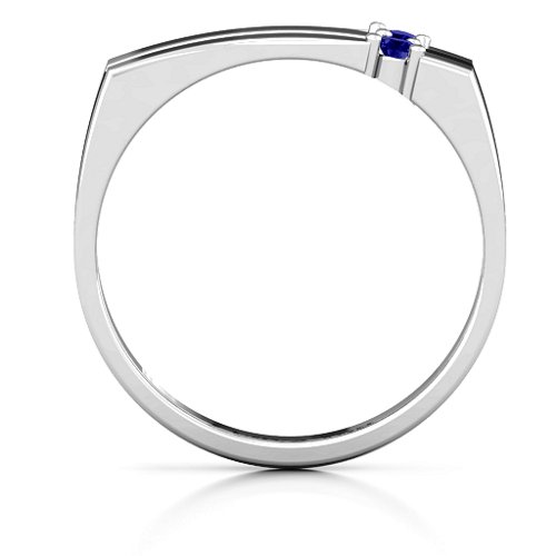 Women's Crevice Grooved Ring – Sterling Silver with Blue Sapphire